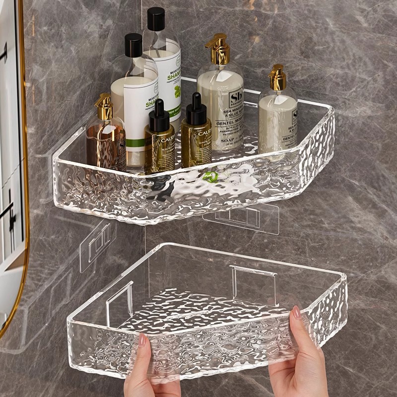 No-Drill Household Bathroom Triangular Shelf Wall-Mounted Shower Room Skincare Storage Rack Bathroom Shelf