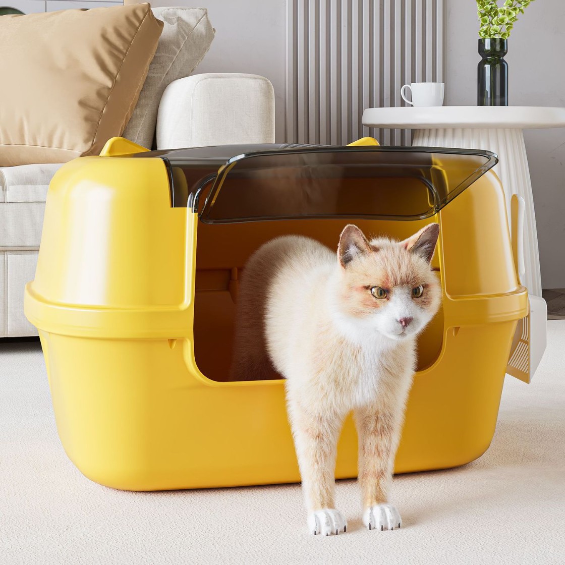 Baño para gatos Orejas de gato semipermeables de gran capacidad, completamente cerradas, caja de arena integrada de gran tamaño, gran espacio