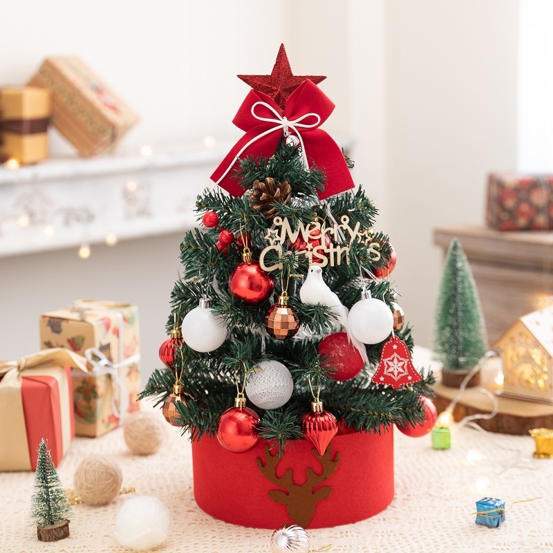 デスクトップクリスマスツリー紅白ライト付きミニクリスマスツリー装飾クロスボーダーdiyクリスマスツリーセットアマゾンクリスマス|undefined