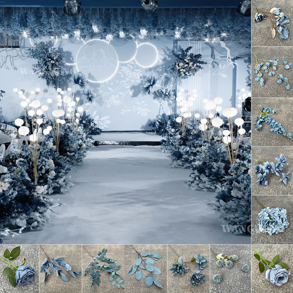 Haze azul decoración de la boda flor de seda flor Hotel fotografía flor de la pared arreglo floral Yingbin distrito Camino de plomo flor artificial