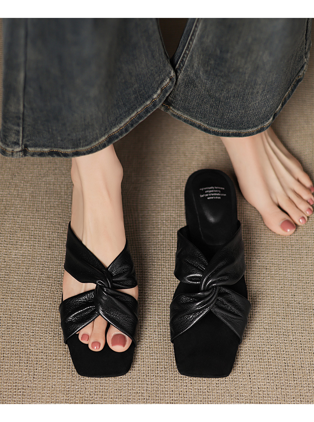 Dép sandal nữ quai chéo hở mũi chất liệu da cừu phong cách đơn giản — màu nâu chi tiết 11