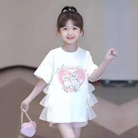 女童白色短袖t恤2025新款儿童夏装上衣中大童女孩夏季半袖打底衫