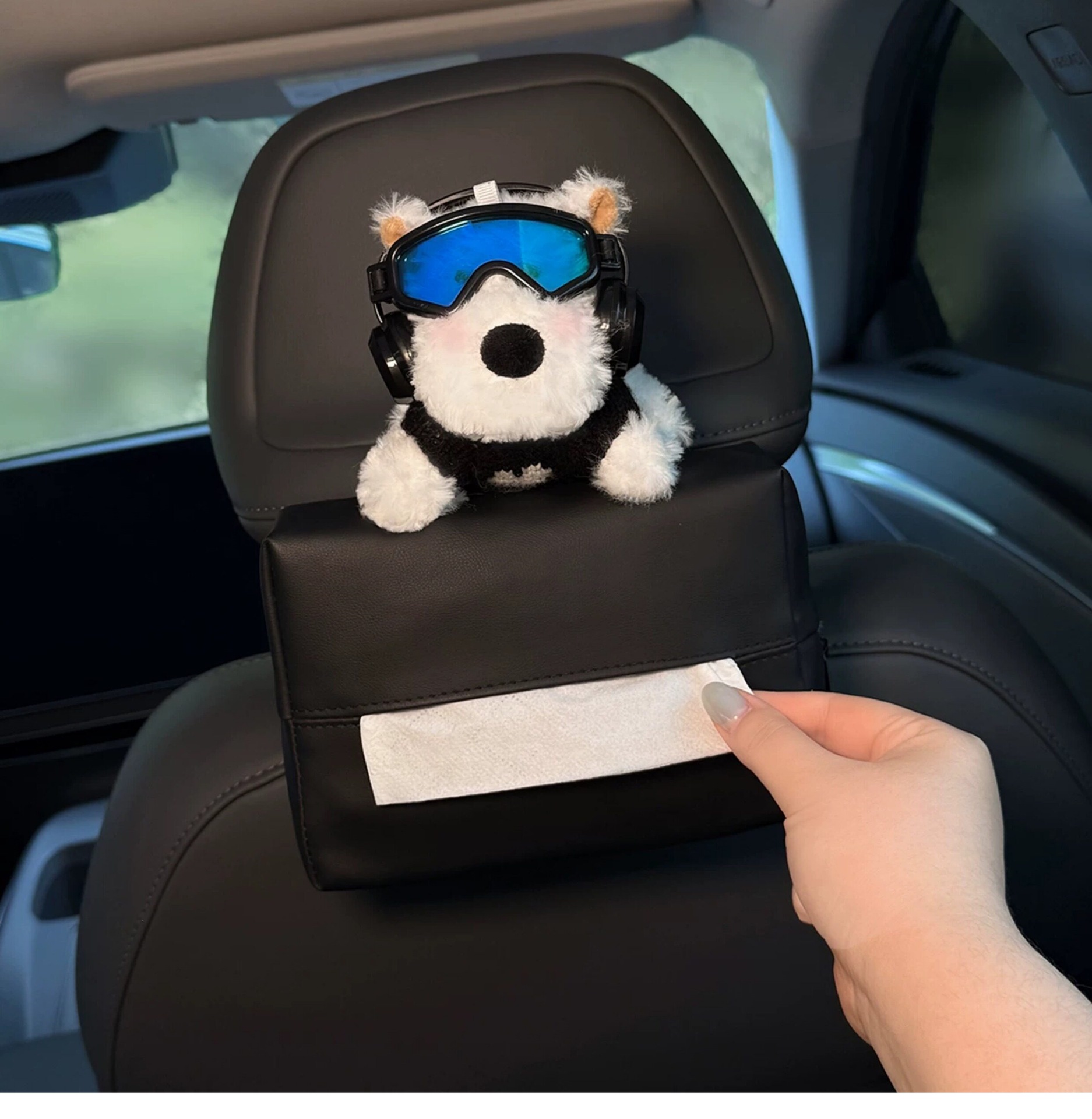 2026 New Cute West Highland Car Tissue Box, Hanging Type for Car Back Seat Headrest, High-End Style for Women