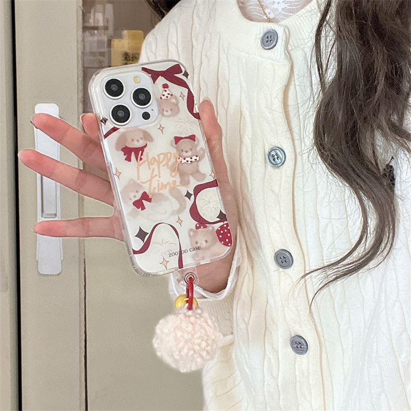 INS estilo coreano muñeca de oso de cinta para 15ProMax nuevo iPhone14 Apple 13P caja del teléfono 12 mujeres