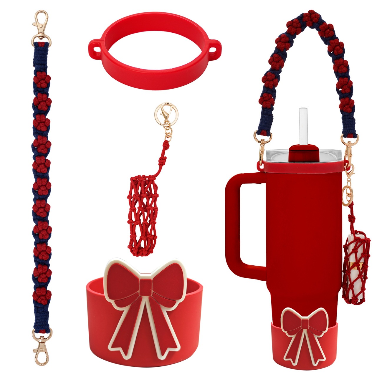 Accesorios de Amazon Stanley 40oz tejido corda de mano flor nudo gorra de paja cubierta taza colgante de pelo