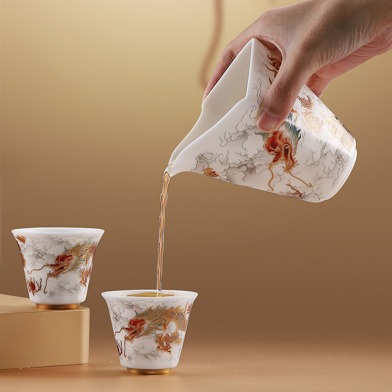 Longnian de alto grado de grasa oveja Jade juego de té liso traje de caja de regalo de cerámica de Su juego de moda Nacional juego de té de Kung Fu