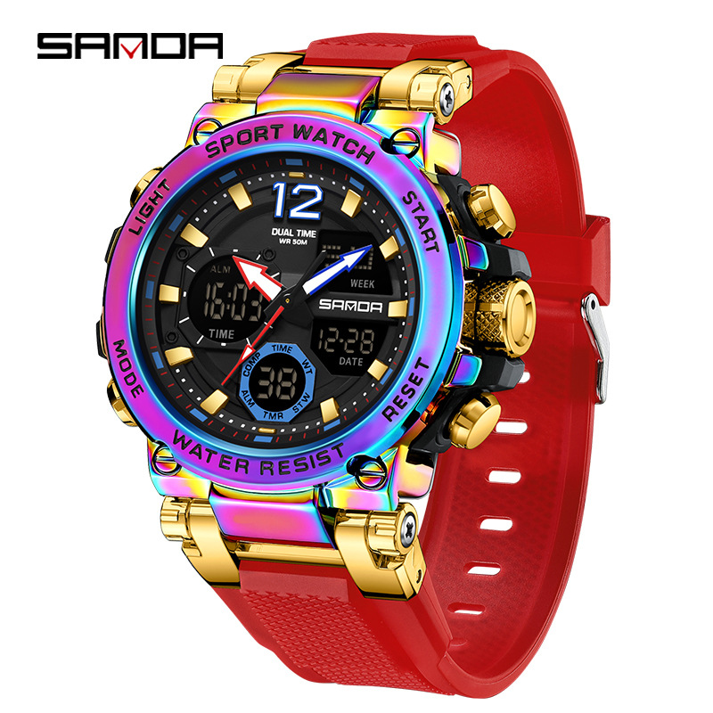 SANDA reloj electrónico de metal con caja de moda multifuncional reloj de hombre nocturna impermeable al aire libre reloj de pulsera deportivo 6178