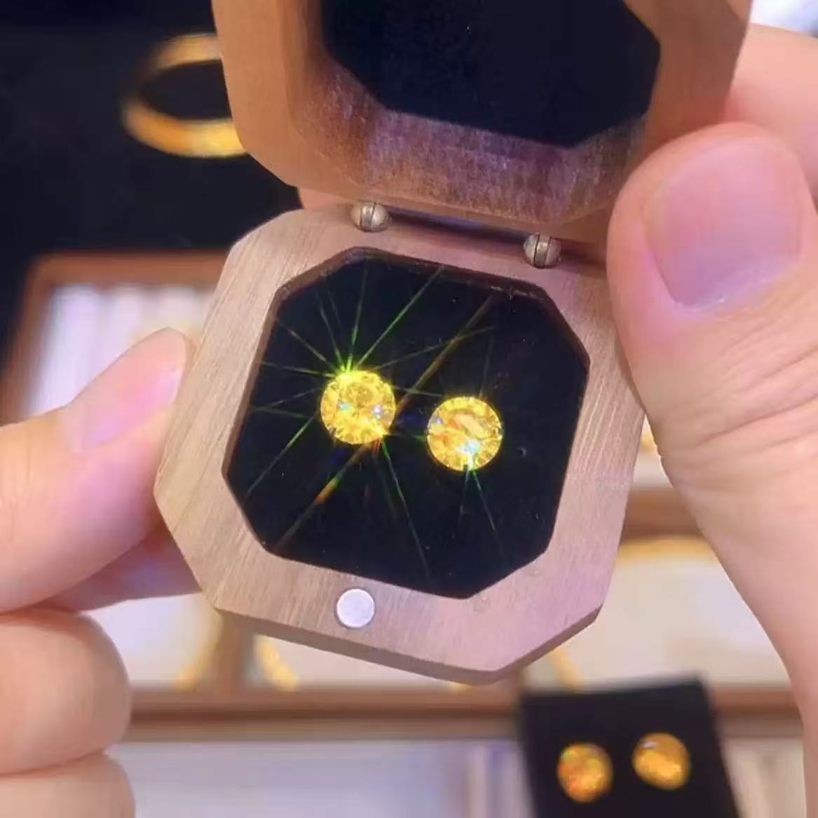 Yellow classic stone inlay stainless steel with zircon