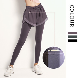 Fake two-piece fitness pants women's elastic tight running sports culottes outer wear quick-drying high waist hip lifting yoga clothes pants
