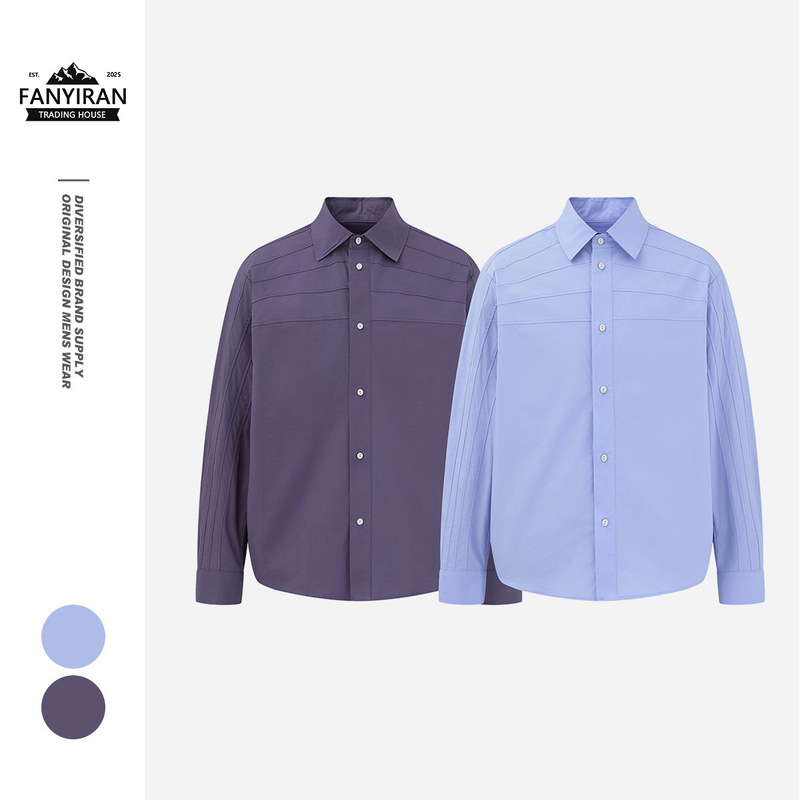 Forn3 Hong Kong Style Niche Designer Trendy Brand Pure Cotton Pure Color Shirt Men's Long-Sleeved Shirt Yuppie Top N1687