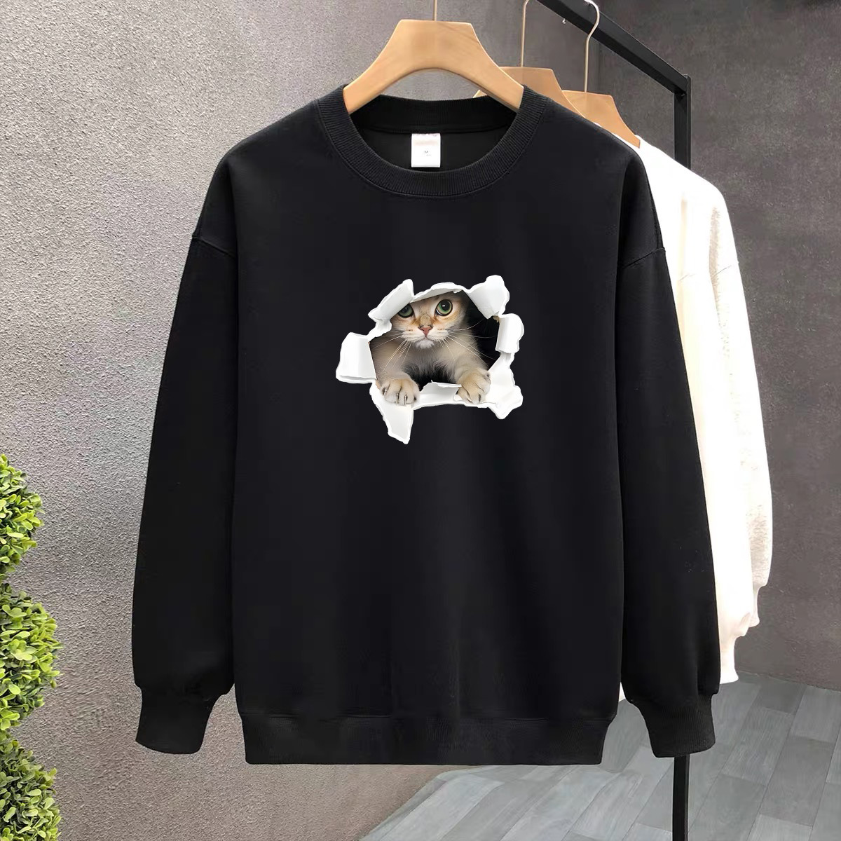 Suéter de algodón negro pesado de alta gama para mujeres 2025 otoño y invierno nuevo estilo europeo y americano camiseta de manga larga fondo suéter de estudiante