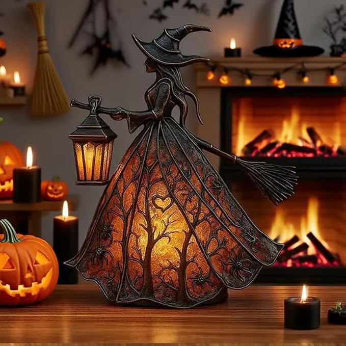 跨境新品万圣节女巫灯Halloween Witch Lamp家居桌面装饰树脂摆件|undefined