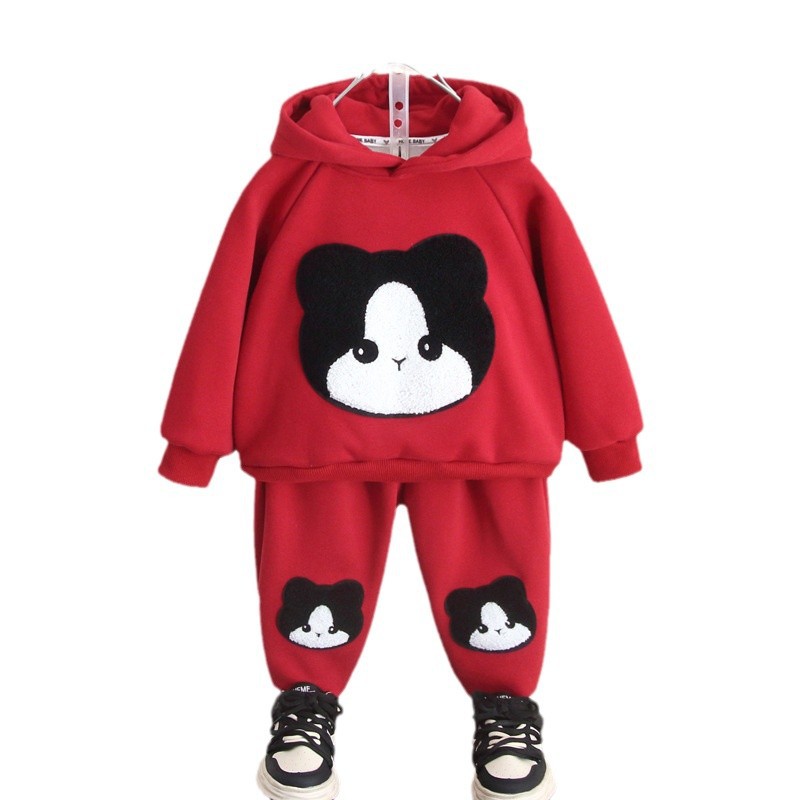 6979 traje de suéter de terciopelo para niños 2025 otoño e invierno nuevo suéter grueso para bebés traje deportivo de dos piezas para niños