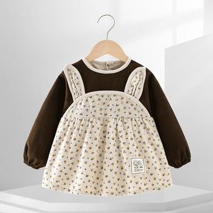 Baby Girl's Overalls Autumn and Winter Outer Wear Princess Skirt Dinner Bib Children's Apron Waterproof Dirty-proof Baby Reverse Wear Cover
