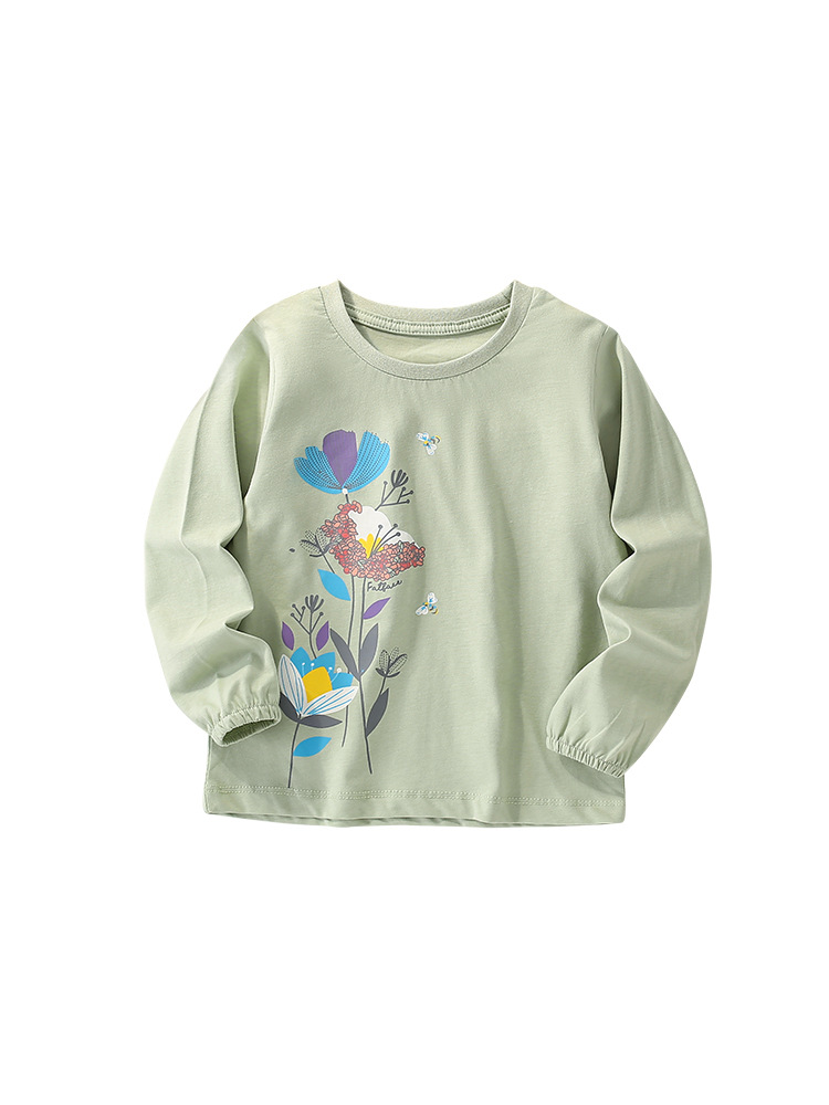 Camiseta de las niñas manga larga otoño algodón niños bottoming camisa de dibujos animados lindo flor bebé niñas Top suelto casual