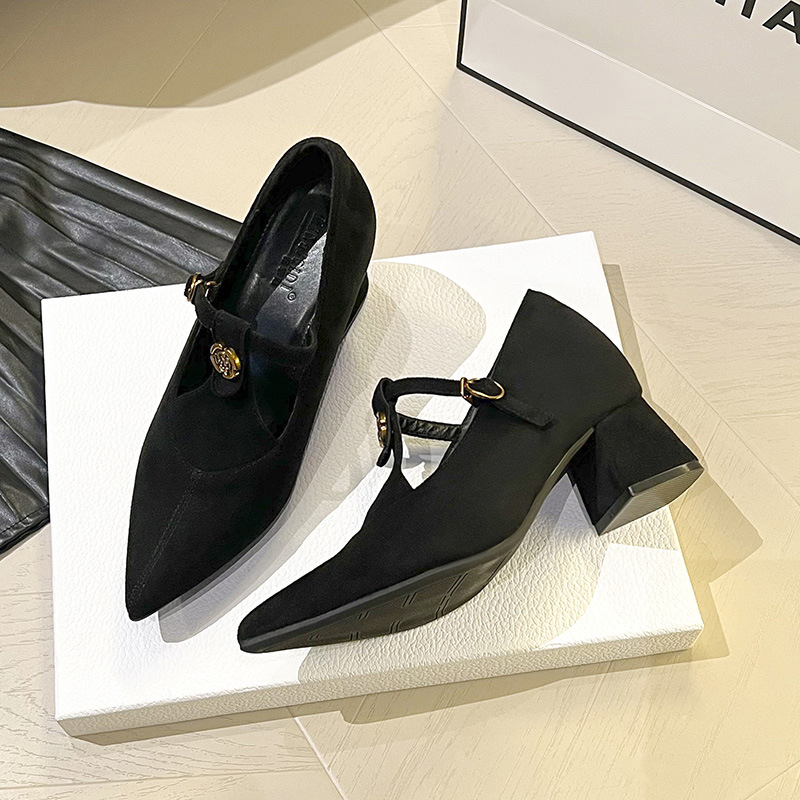 2026 nuevos zapatos franceses T-band Mary Jane zapatos de mujer de tacón ultra alto puntiagudo zapatos de mujer de tacones gruesos pequeño tamaño pequeño 33