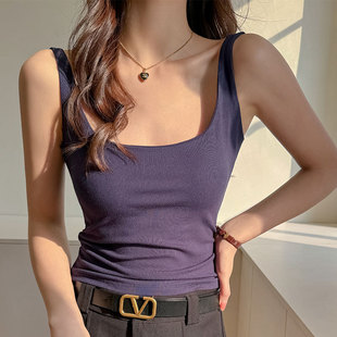 Modal Camisole Vest with Chest Pad Women's Summer Solid Color Base Top with Slim Fit and Parm Covering U-Shaped Top
