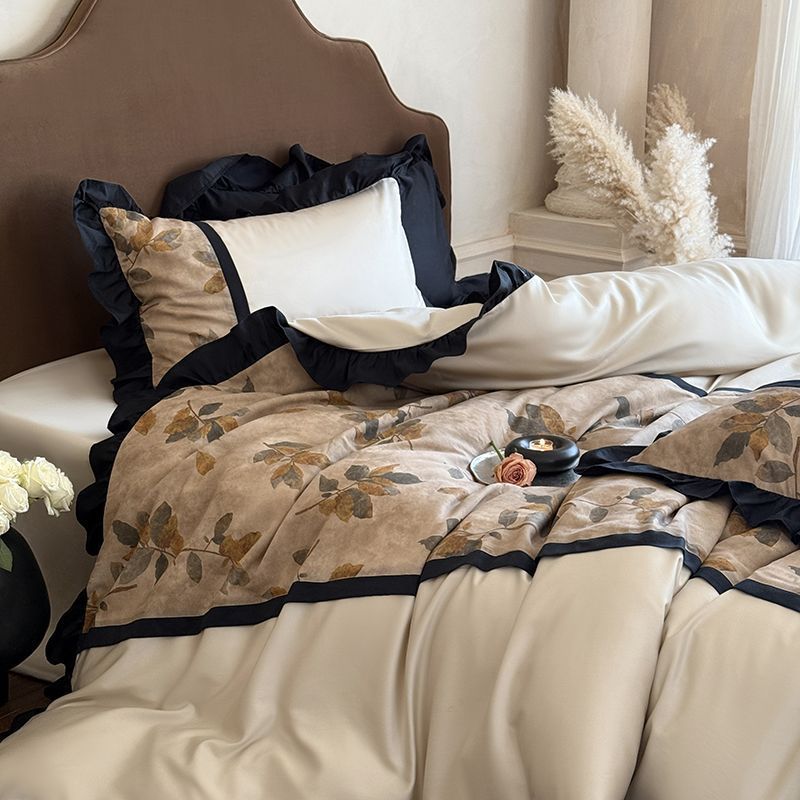 Nordic French Vintage Boho French-style Vintage High-end Luxury Printed Washed Cotton Four-piece Set Sleeping Naked, Suitable For All Seasons,_voghion.com