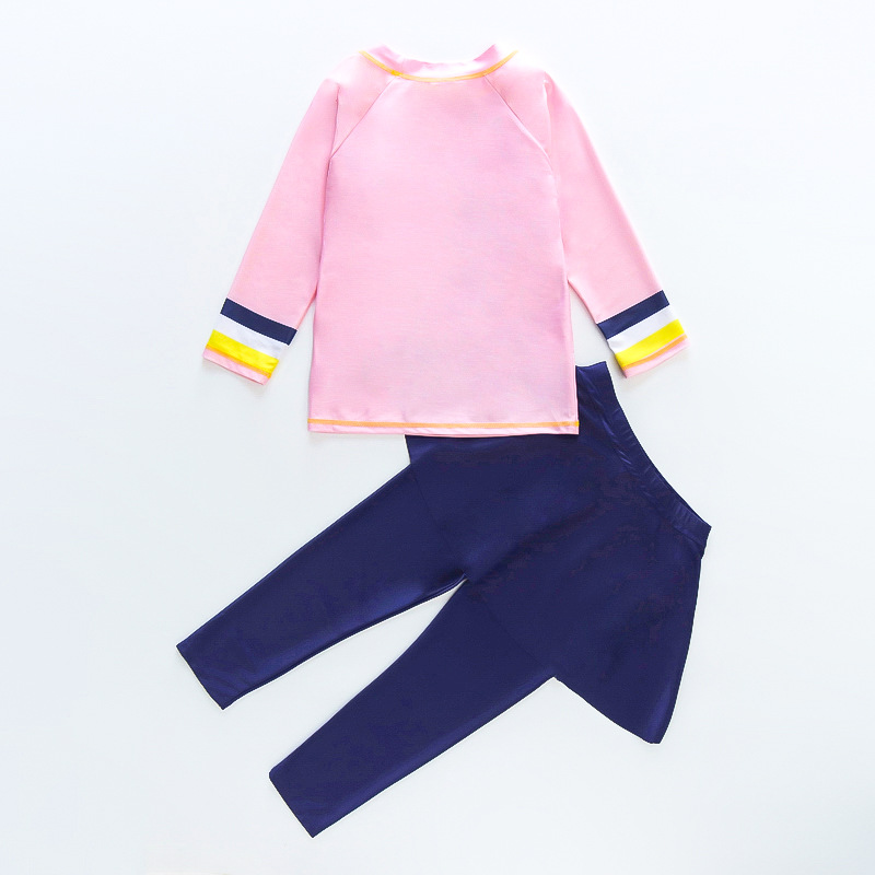 Traje de baño para niñas Baiya verano nuevo 1-8 años traje de baño de dos piezas de manga larga femenino pequeño mediano y grande traje de baño de protección solar para niños