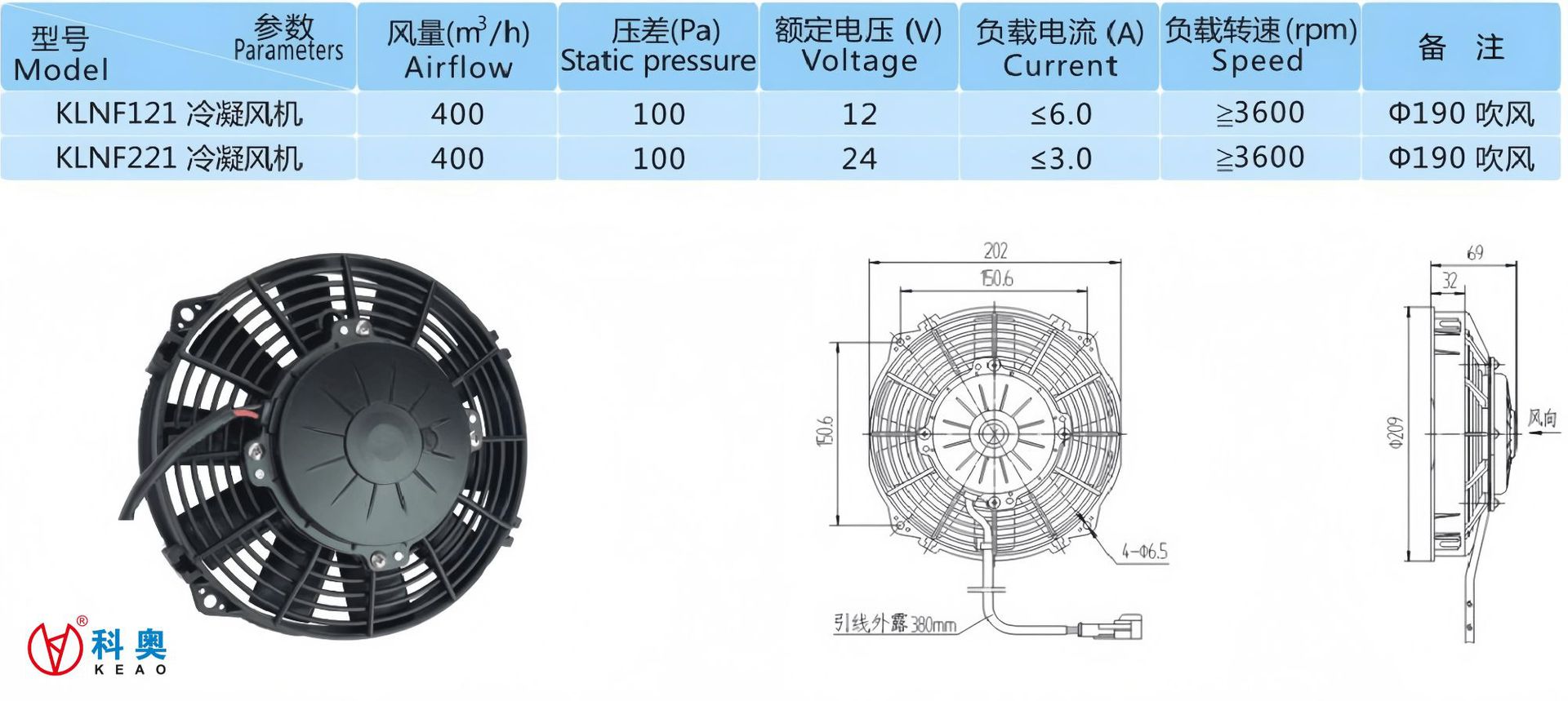 7.5inch Blower Fan, Automotive Condenser Fan, Electronic Fan, Radiator Klnf121/Klnf221