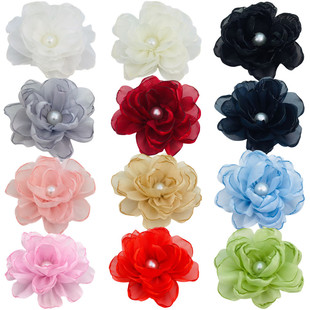 in stock 6cm organza pearl dry plate flower Korean headdress accessories cross-border clothing corsage shoes and hats bag flower