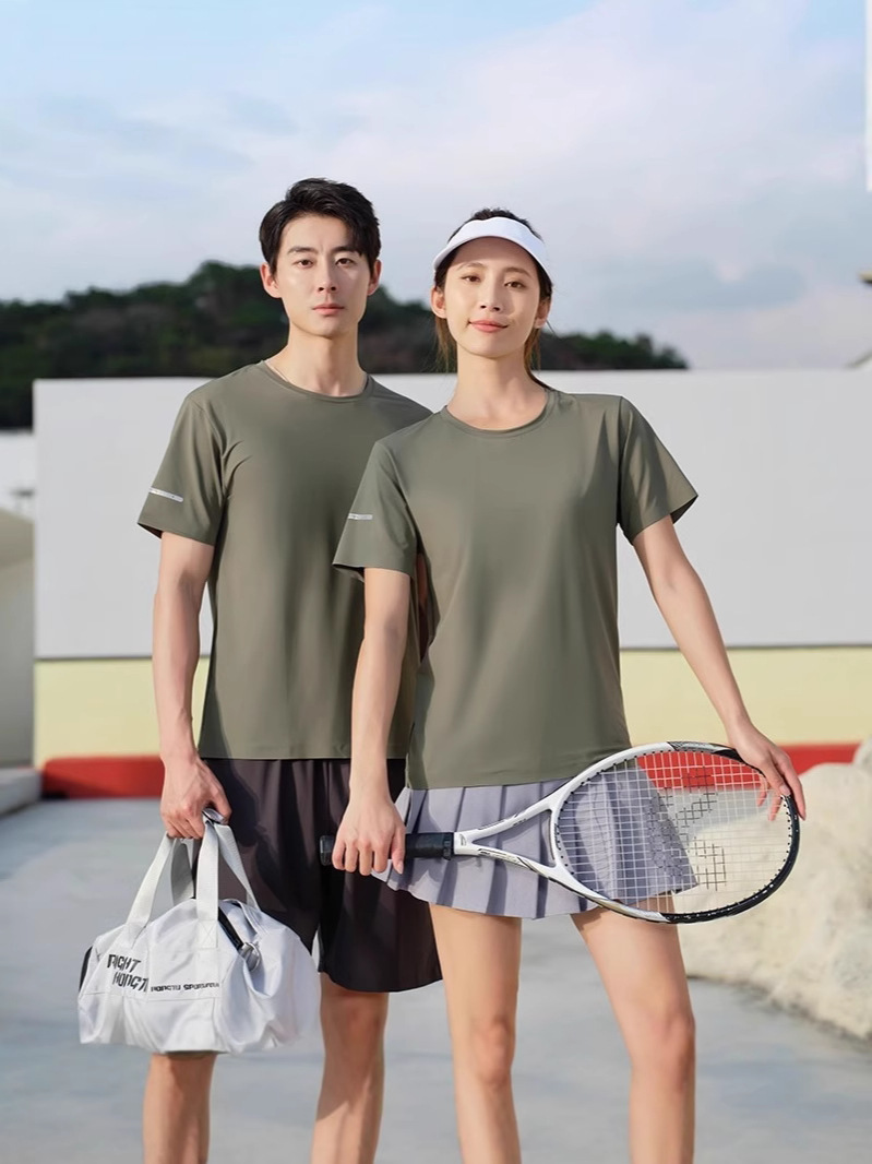 Camiseta de nylon sin marcas de alta gama de secado rápido de cuello redondo ropa de trabajo fresca impresa personalizada ropa de manga corta para hombres de verano