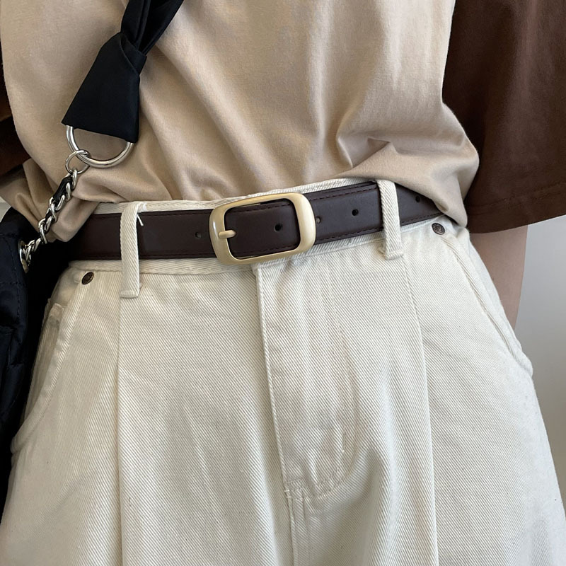 Minimalist and Versatile Japanese Buckle Waistband, Women's Cowhide Decoration, High-end Suit, Jeans with Retro Student Belt_voghion.com