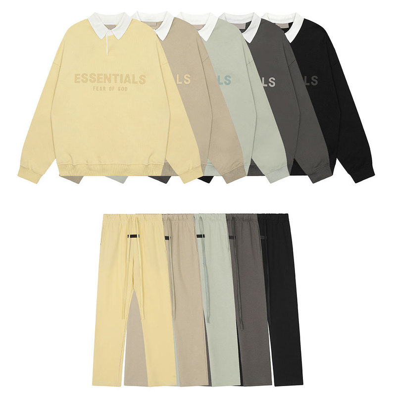 ESSENTIALS Three-dimensional Letter Printed Shirt Collar Casual Sports Sweater Men's and Women's Loose Trousers Thin Suit