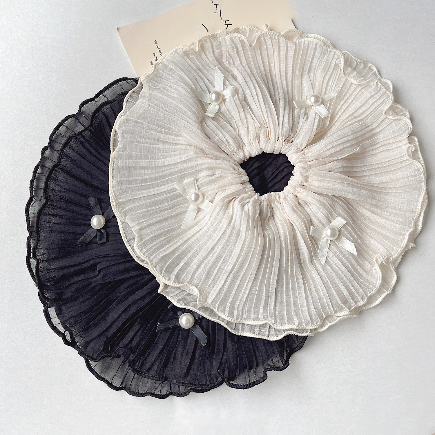 Pliegues tela perla lazo doble lazo de cabello de gran tamaño fresco y dulce oreja de madera con cola de caballo accesorios para el cabello nuevo
