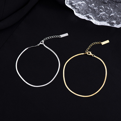 Under the banyan tree S925 silver flat snake chain anklet  new fashion ins cold style anklet women's ankle chain leg chain