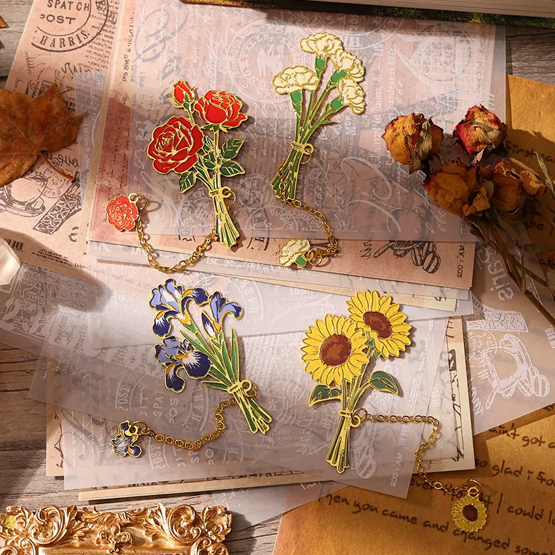 金属玫瑰花书签镂空复古文创手帐装饰精美书签学生阅读标记书页夹