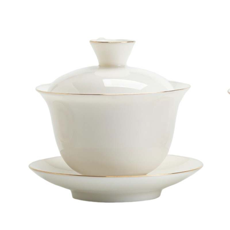 徳化白磁茶器、羊脂翡翠三才蓋ボウル、陶磁器カンフー茶ボウル、火傷防止蓋ボウル、ロゴ入りティーカップ|undefined