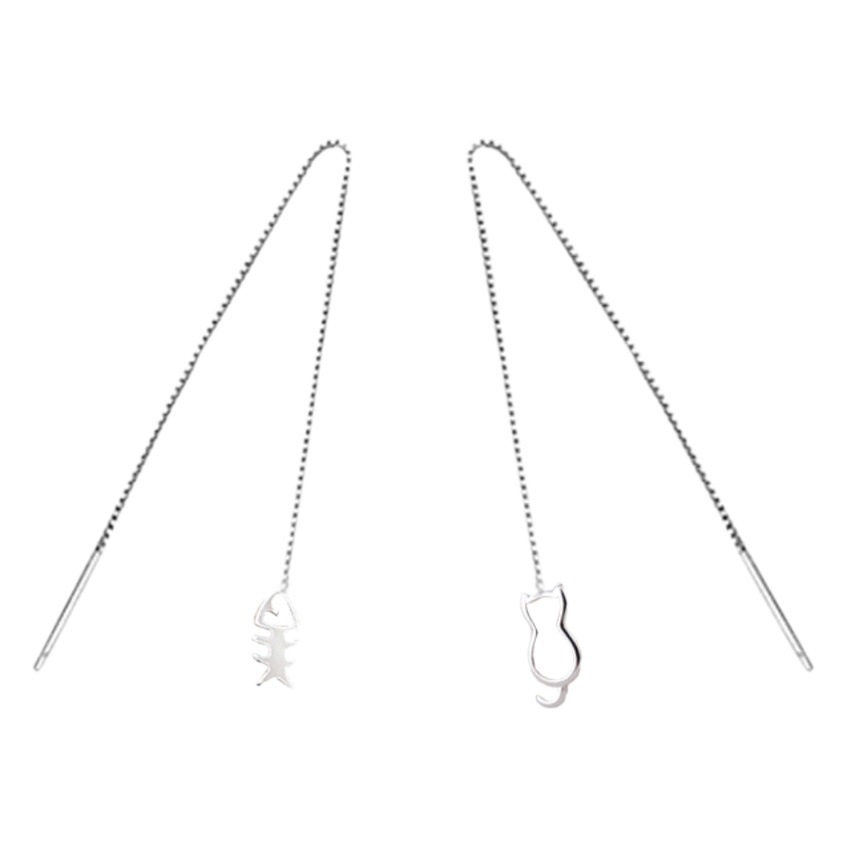 S925 pendientes de plata de ley elegante gato largo pendientes de hueso de pescado estilo coreano pendientes de joyería de plata amarillo Fobo image 1