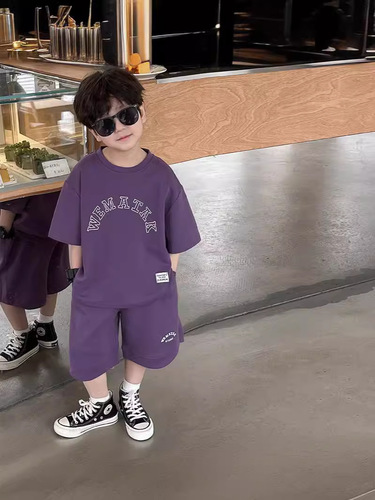 Children's clothing, boys 'summer 2024 new style, middle and big children's Korean style, fashionable letters, solid color suit, cool and trendy two-piece set