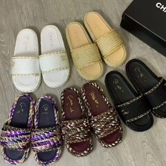 Xiaoxiangfeng チェーン夏の新しい家庭用滑り止め厚底スリッパファッショナブルな麻ロープ軽量外出用フラットスリッパ