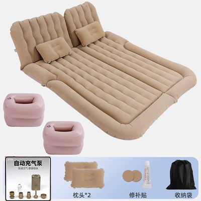 in-car sleeping gadget, camping: Vehicle-mounted inflatable bed - 64-size-suv-trunk-double-compartment-flocked-beige-wireless-air-pump-camping-light
