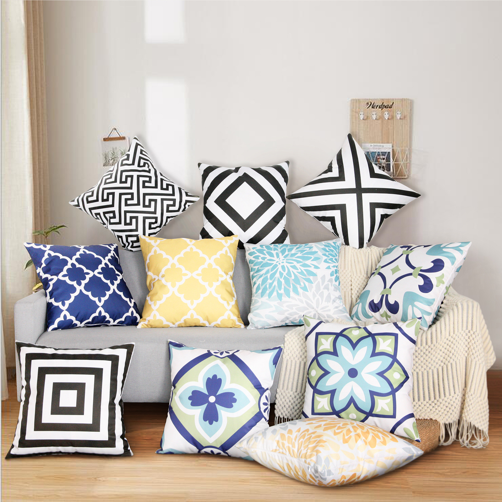 歐美跨境新款ins熱銷沙發防水抱枕套新戶外花型靠枕墊套工廠