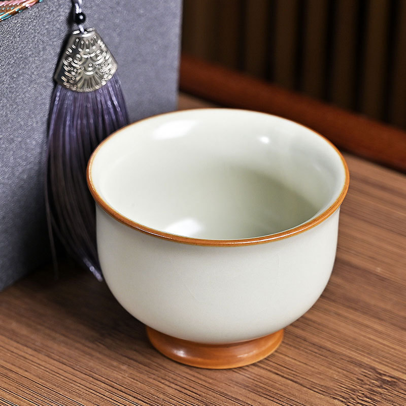 汝窯銅銭主人杯単杯開片可養陶磁器小茶杯茶碗大サイズ品茗杯羅漢杯茶杯|undefined