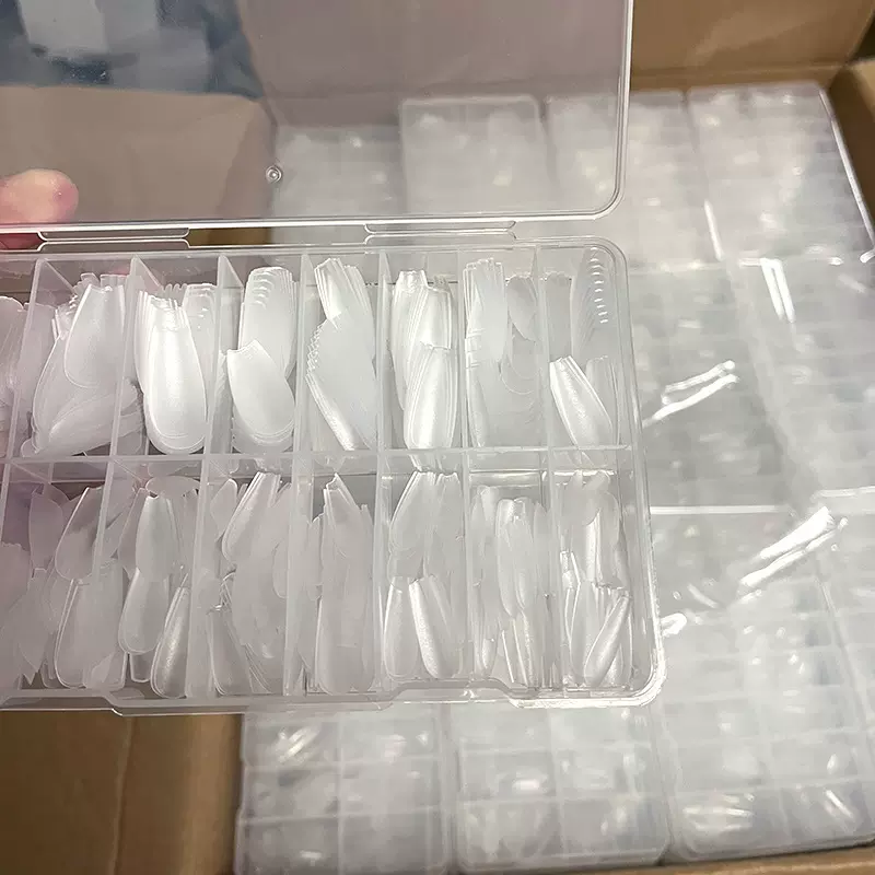 穿戴式美甲甲片 450片盒装透明假指甲 无痕磨砂手工穿戴甲批发