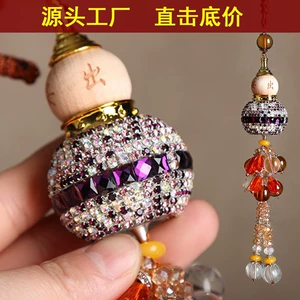 Car Interior Decoration Crystal Diamond-Encrusted Peach Wood Pendant for Safe Entry and Exit Car Pendant Car Perfume Supplies Drop Shipping