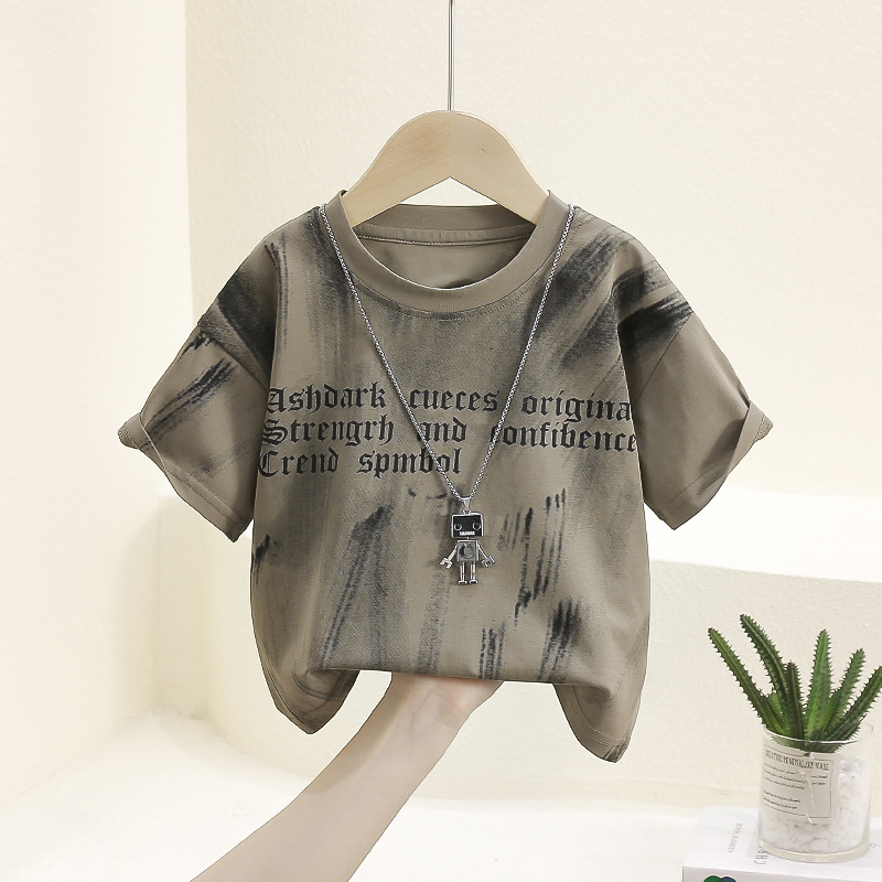 7907 camiseta de manga corta para niños verano chico fresco y guapo calle frita media manga camiseta 2024 nuevo top de verano para bebé