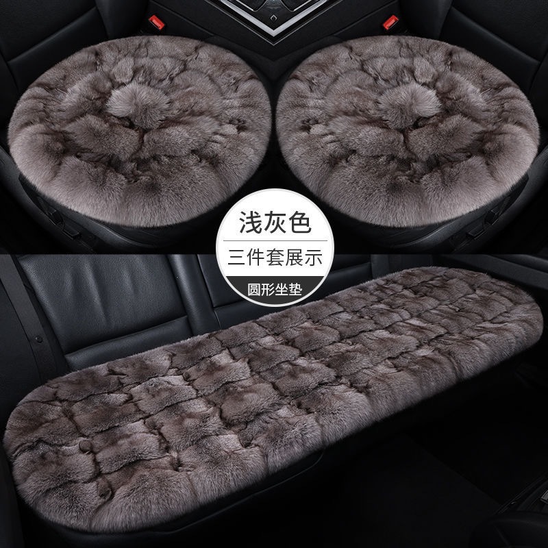 Fox fur car seat cushions, a luxurious and warm winter set, featuring high-quality faux fur and genuine fox fur, with a round design and a set of three pieces