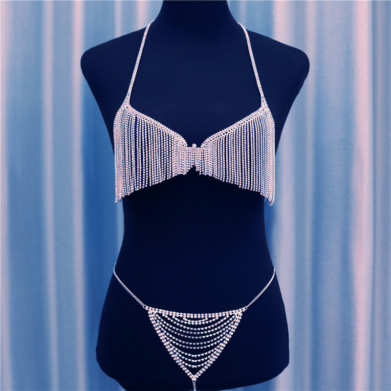 Fashion Sexy Nightclub Rhinestone Body Chain Flower-shaped Bikini Chest Chain display picture 3