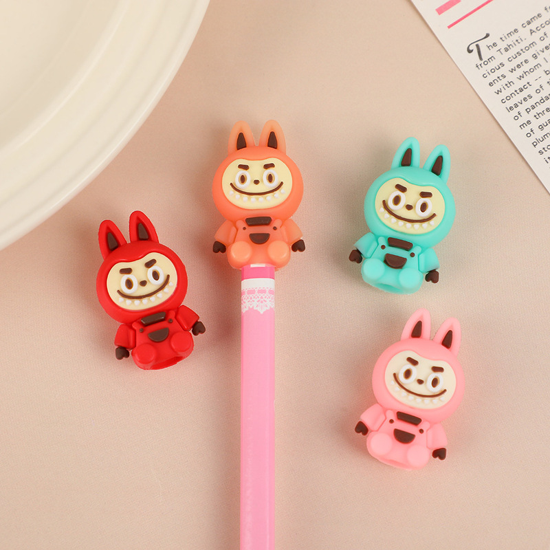 漫画ラブブペンキャップかわいいキャンディーカラーの pvc ペンキャップかわいいラブブ小学生ソフト鉛筆アクセサリー|undefined