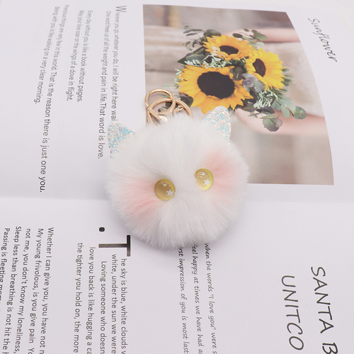 Girly Blush Cat Plush Keychain Cute Cartoon Doll Cat Hair Ball Pendant Handmade Girl Gift