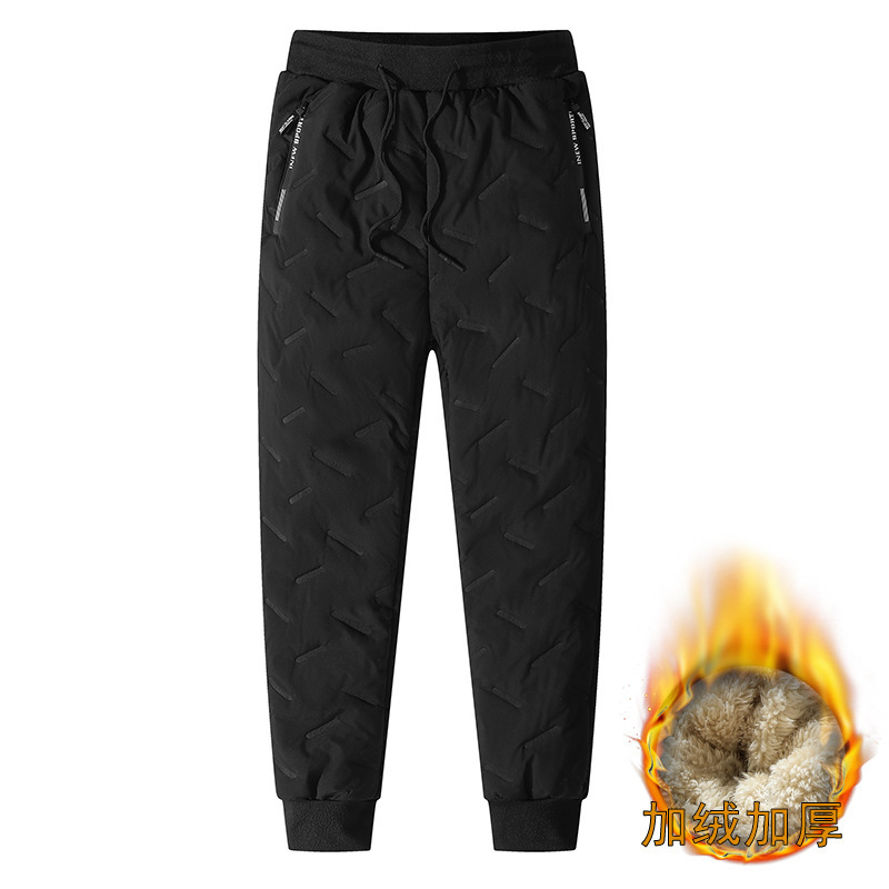 Lana de cordero abajo pantalones de algodón de invierno de los hombres forrado de lana gruesa suelta más tamaño a prueba de viento desgaste exterior de mediana edad y ancianos pantalones de algodón cálido