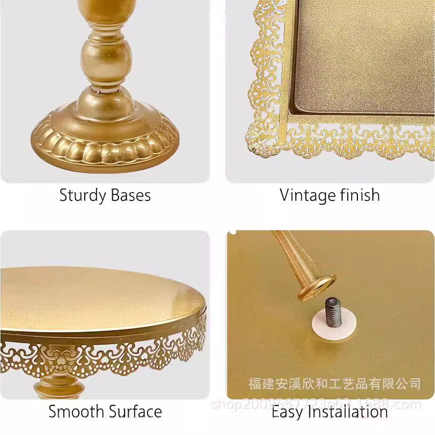 Estante de pastel europeo de hierro forjado conjunto de decoración de boda postres tienda de bocadillos estante de baile prop bandeja de pastel