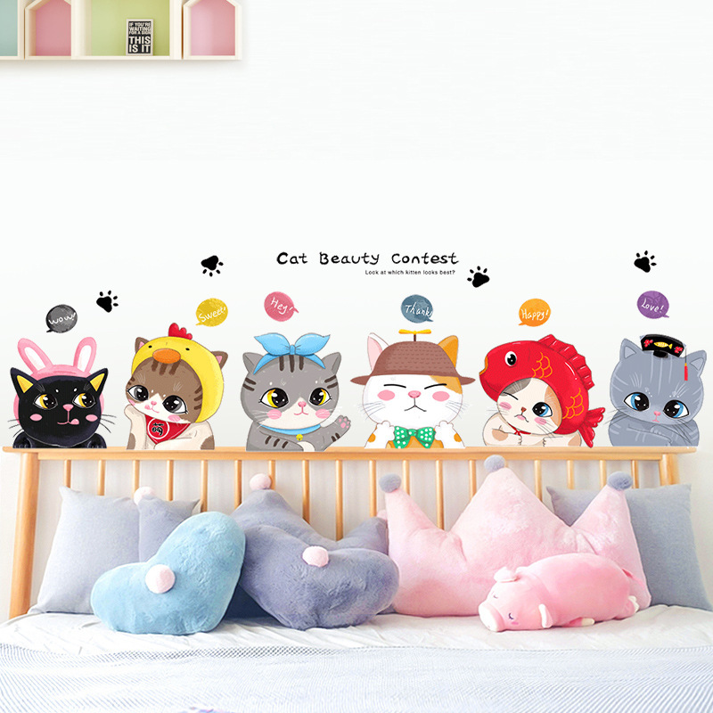 Xy7006 Creative Cat Wall Stickers Self-Adhesive Wall Decoration Stickers Children's Room Wall Decoration Custom Manufacturer