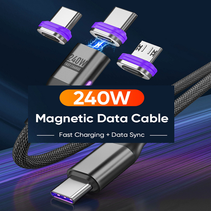 Magnetic attraction fast charging data line 240W flash charging dual Type-C interface PD fast charging line bendable magnetic attraction flash charging line