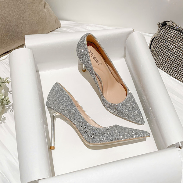 Winter shiny wedding shoes for bride stiletto heels